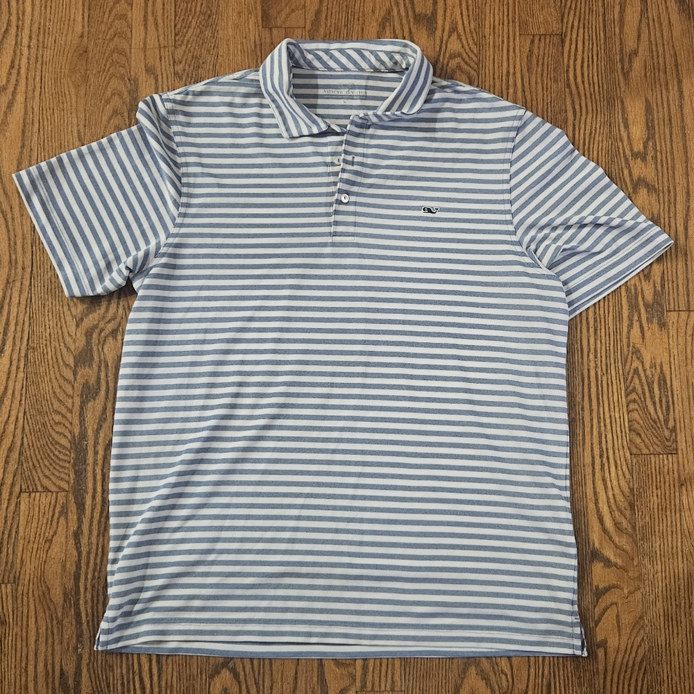 Vineyard Vines Light Blue and White Striped Polo